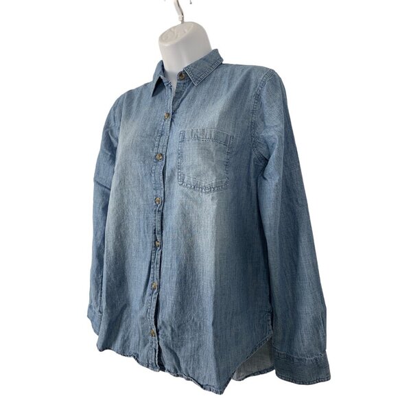 Sonoma Womens Denim Long Sleeve Button-Up Chambray Shirt Size Small - Picture 4 of 12